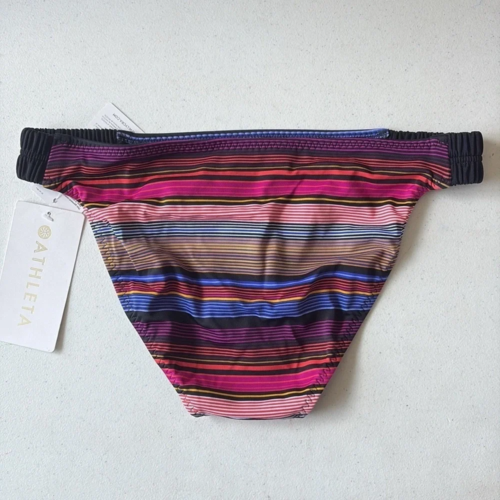 Athleta Capri Stripe Side Smocked Bikini Bottom XS NEW!